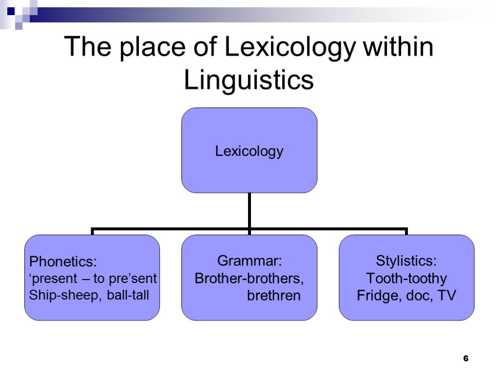 6 The place of Lexicology within Linguistics